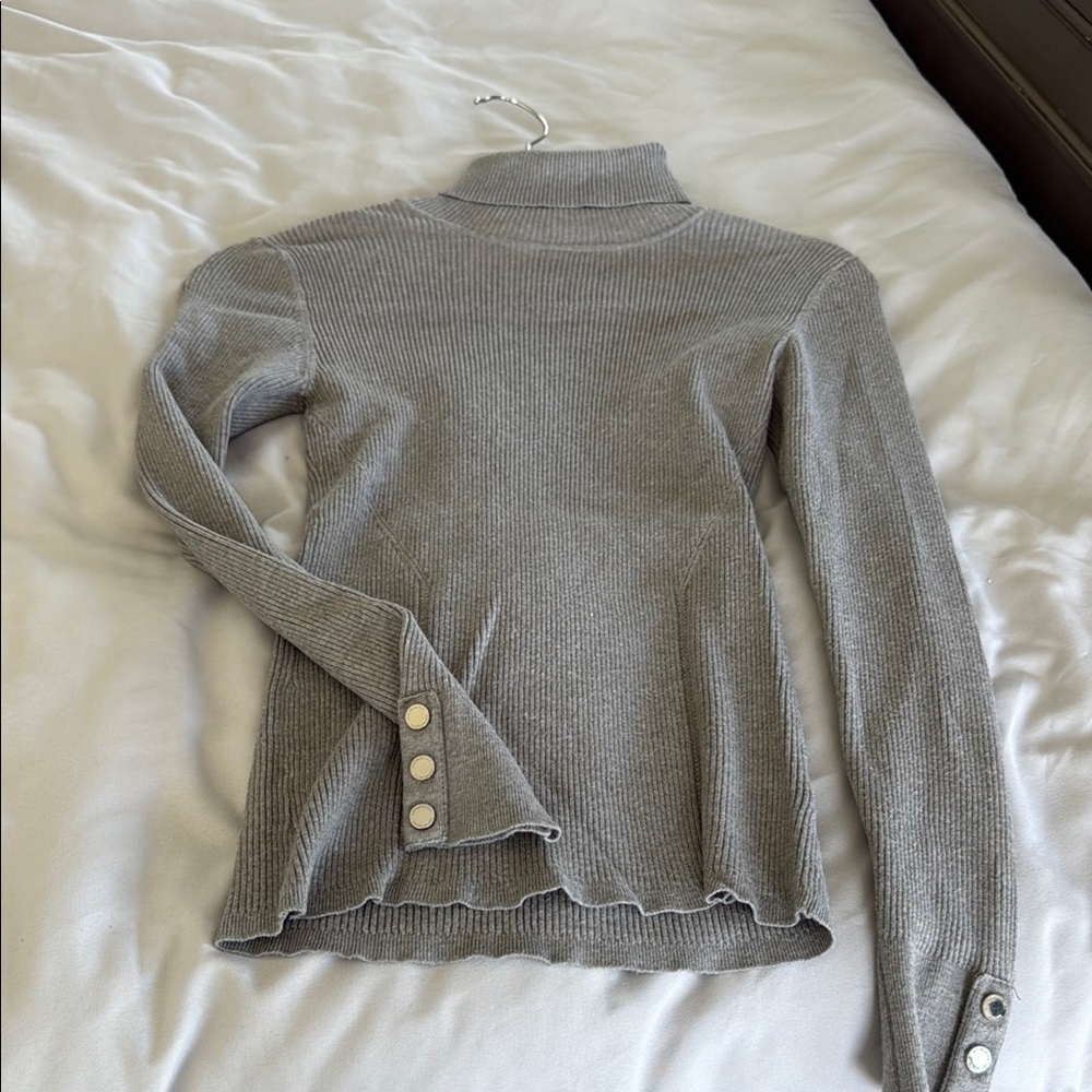 Chic Gray Turtleneck Sweater with Button Accents